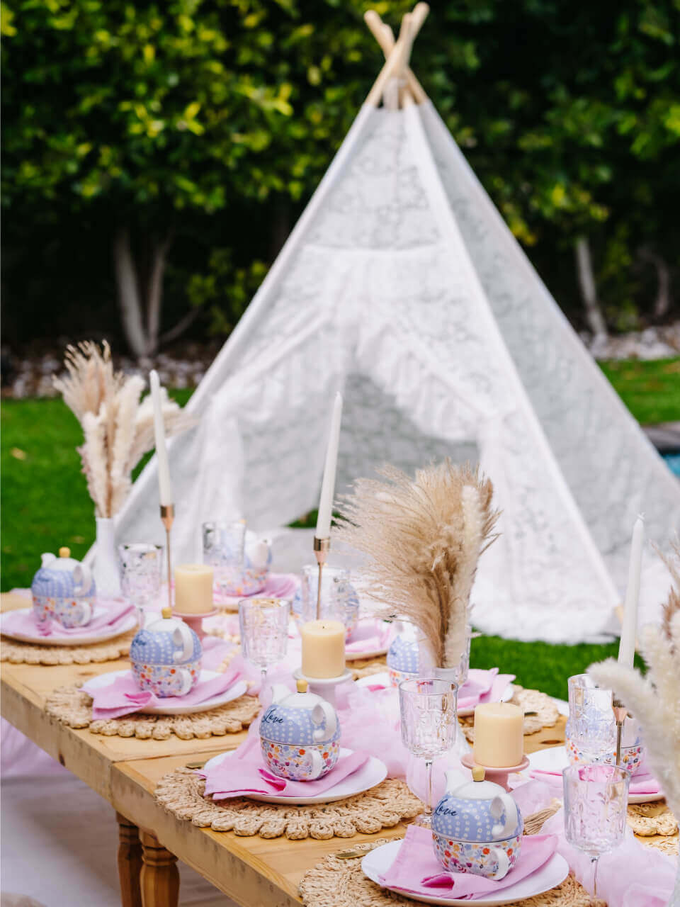 boho pop-up picnic setup in Beverly Hills