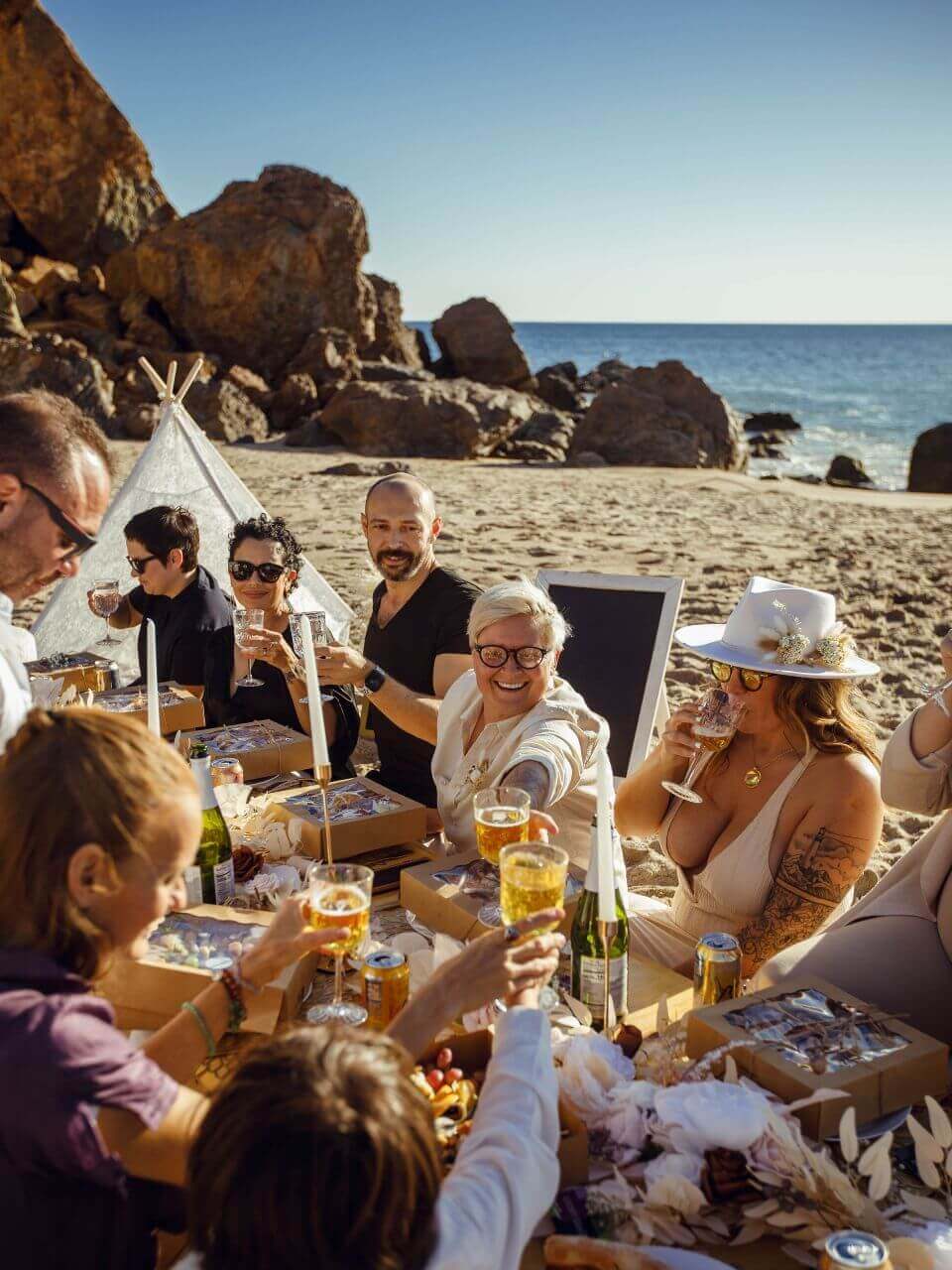 family reunion picnic celebration on the beach in mallibu CA