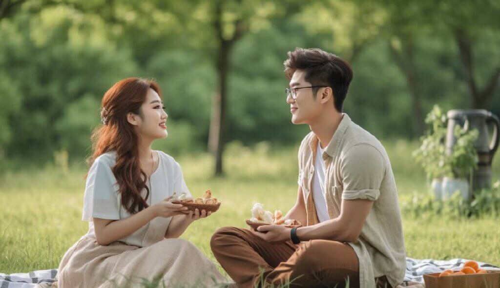 korean couple at the picnic