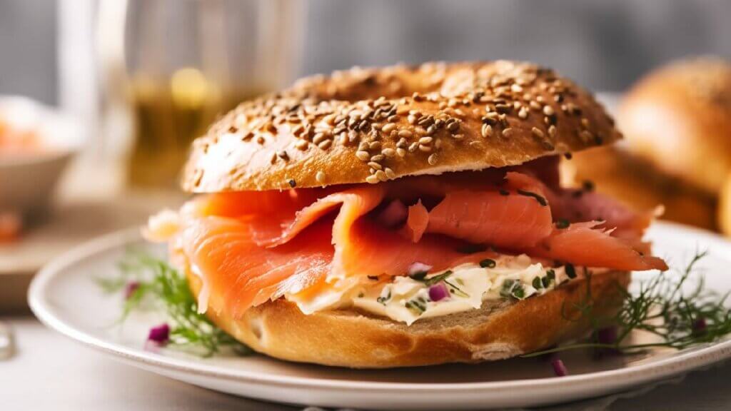 Smoked salmon bagel sandwich