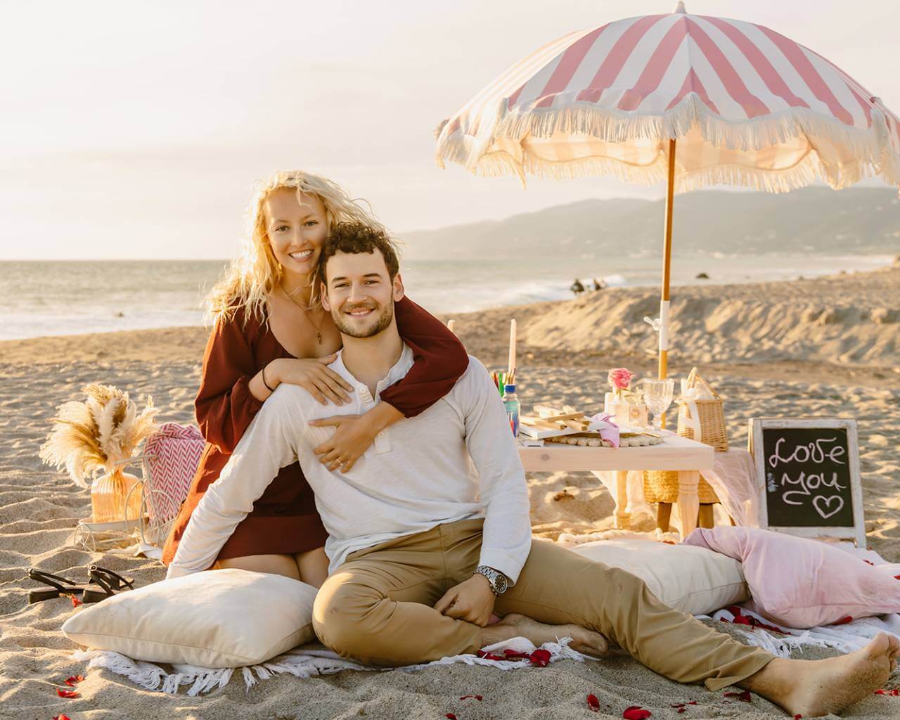 Orange County beach boho picnic setup