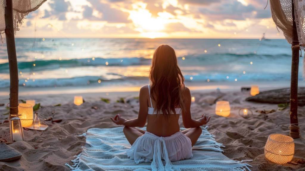 beach bachelorette yoga session