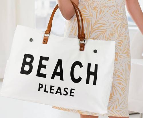 beach bag with vegan leather handle