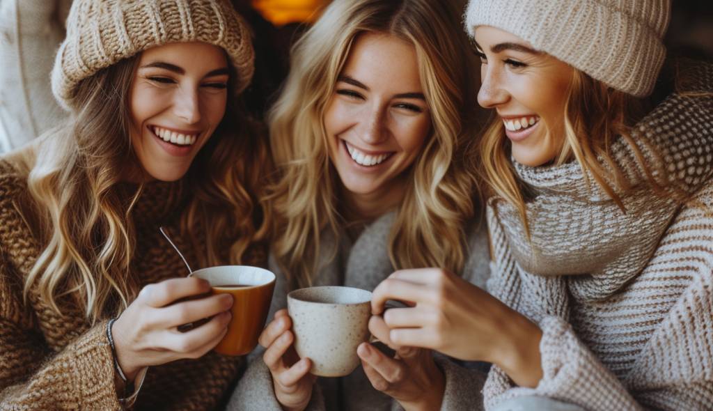 girls drinking coffee, a party