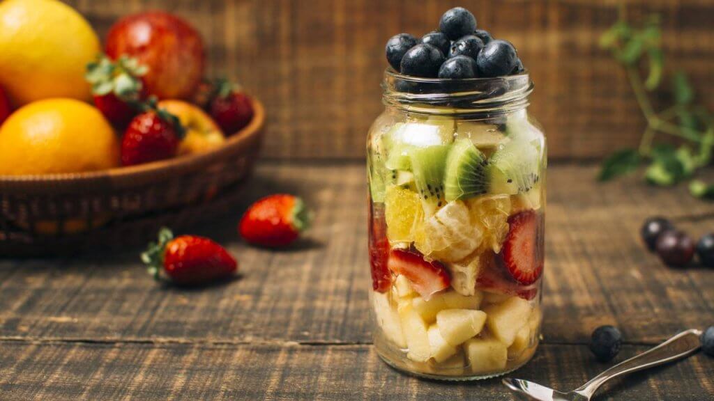 Fruit salad in mason jars